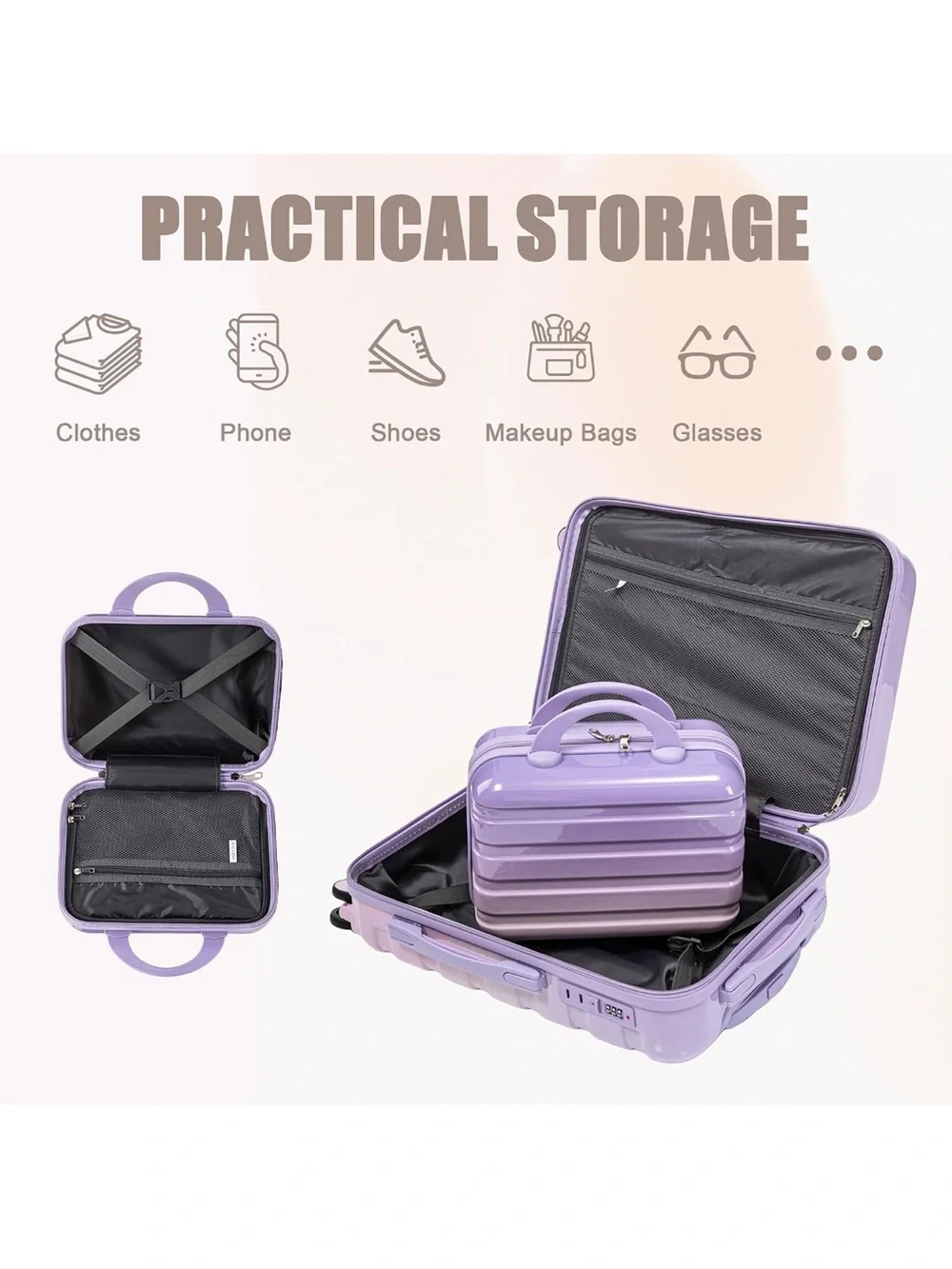 BNWT WPurple Pink Ombre Hardside Luggage Set - Compact Carry-On Case
